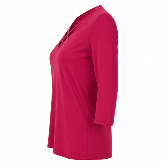Signature top fuchsia crossneck - Zijaanzicht ghost mannequin
