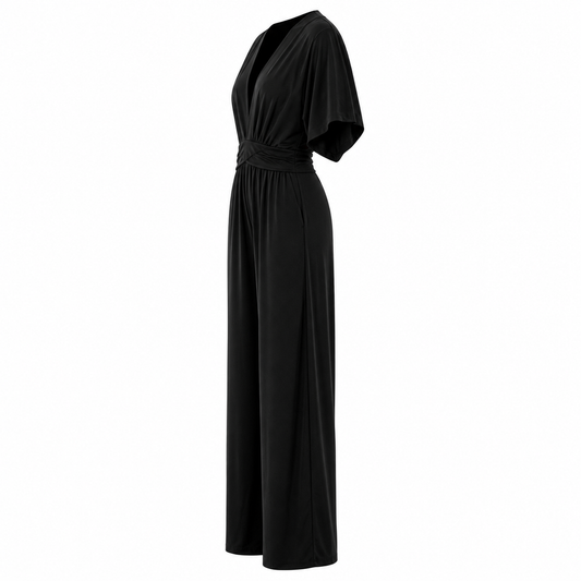 By Swan Jumpsuit - Black V-Neck - Zijaanzicht ghost mannequin