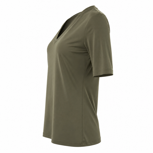Stella Fiora top olijfgroen - Zijaanzicht ghost mannequin