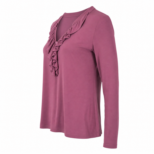 Stella Moretti Top - Mauve Ruffle - Zijaanzicht ghost mannequin