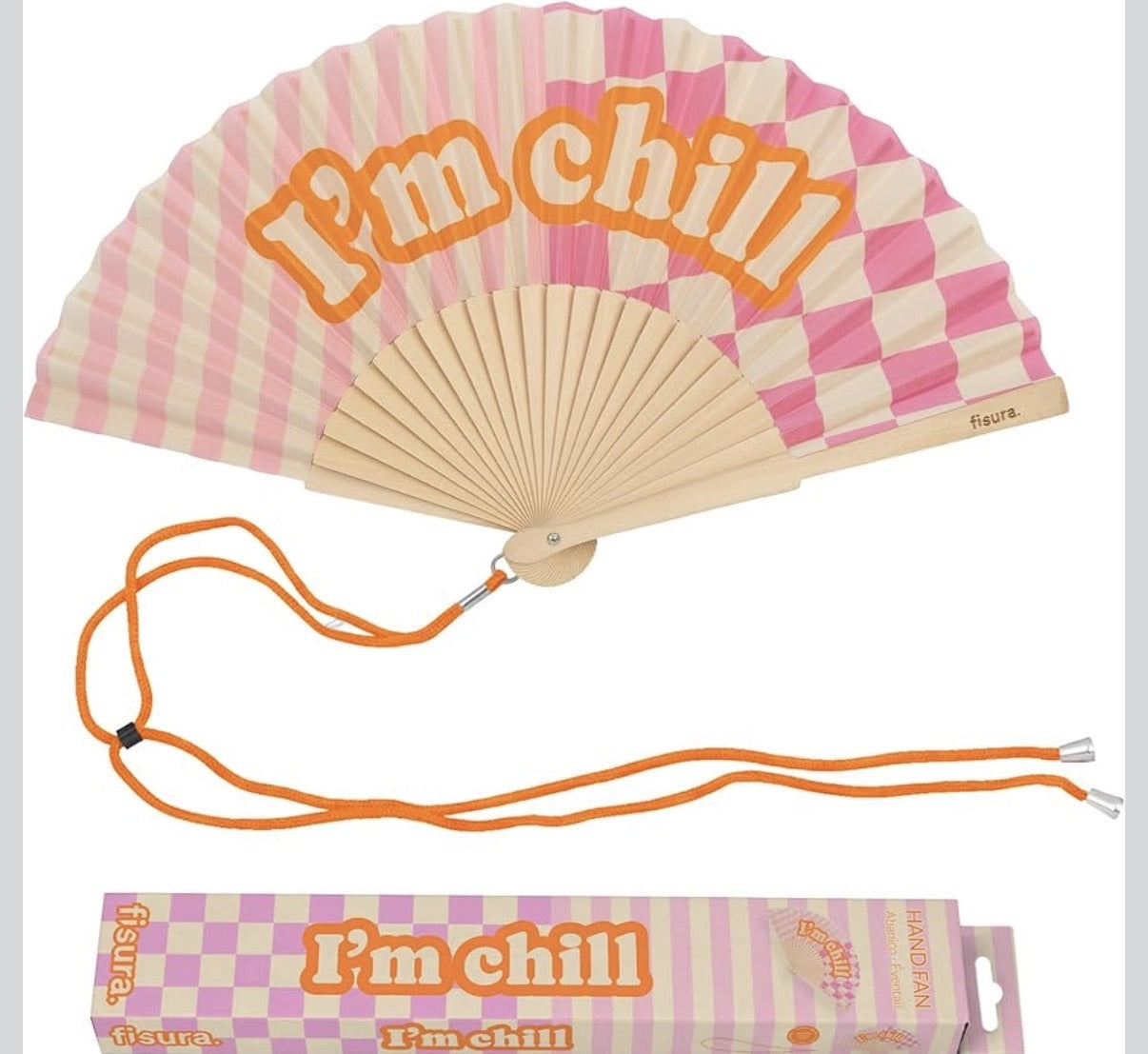 HS Handwaaier met Koord - Meerdere Teksten - I'm Chill - packaging - verpakking en koord