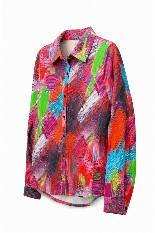 Vegas blouse multicolor/roze/rood/turquoise/groen - Zijaanzicht ghost mannequin