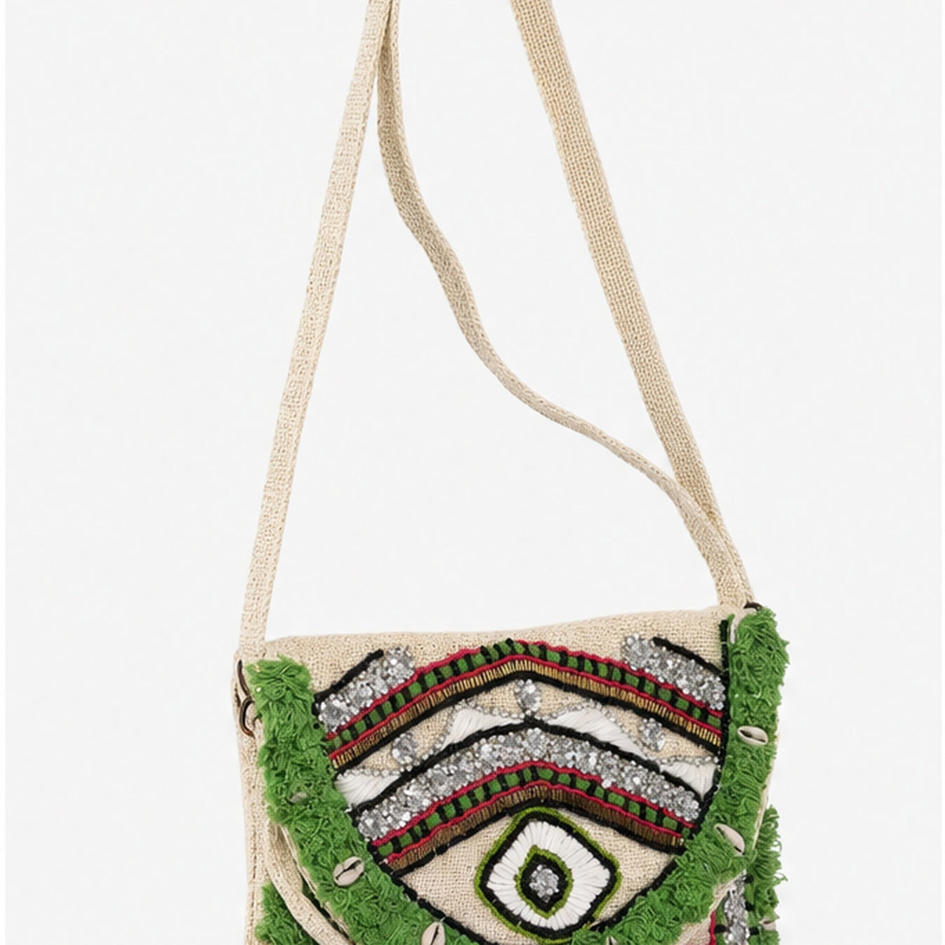 HS crossbody tas Groen Borduursel - zijaanzicht