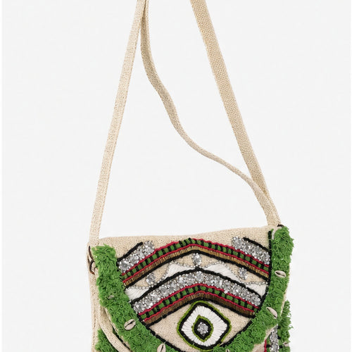 HS crossbody tas Groen Borduursel - zijaanzicht