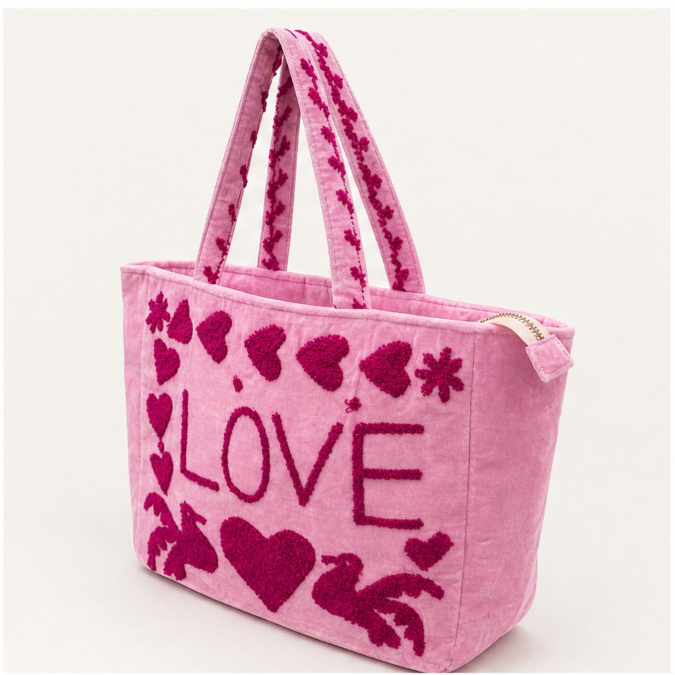 HS Velvet Tas Love Peace Lichtroze - zijaanzicht met ritssluiting