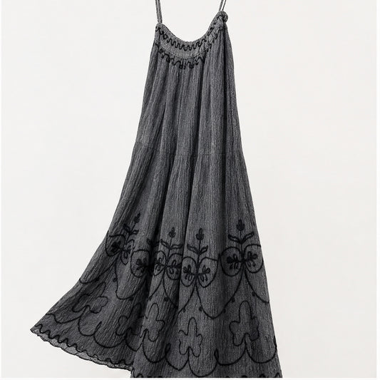HS Rok Handmade in India - Meerdere Kleuren - Antraciet - zijaanzicht