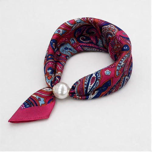 HS Parelsjaal Satijnprint - Meerdere Prints - Fuchsia Paisley - zijaanzicht