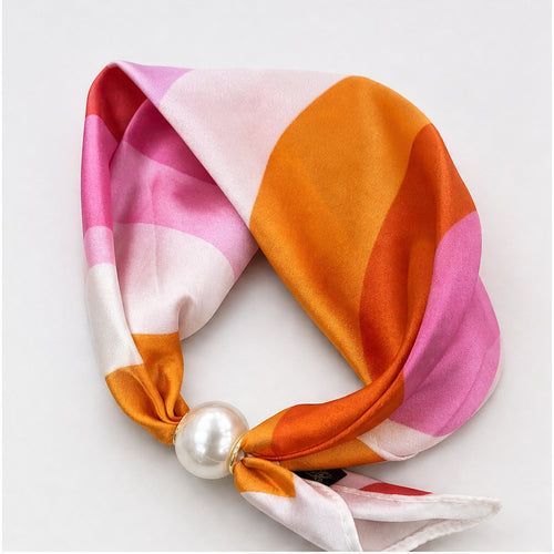 HS Parelsjaal Satijnprint - Meerdere Prints - Roze Oranje Colorblock - zijaanzicht