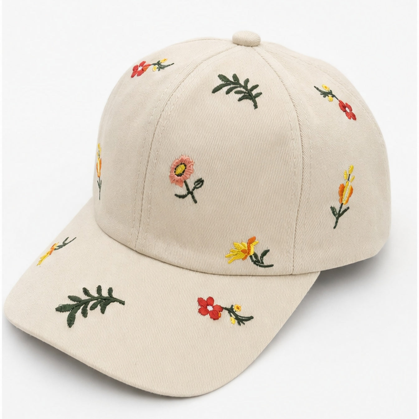 HS petje Creme Bloemen Borduursel - zijaanzicht