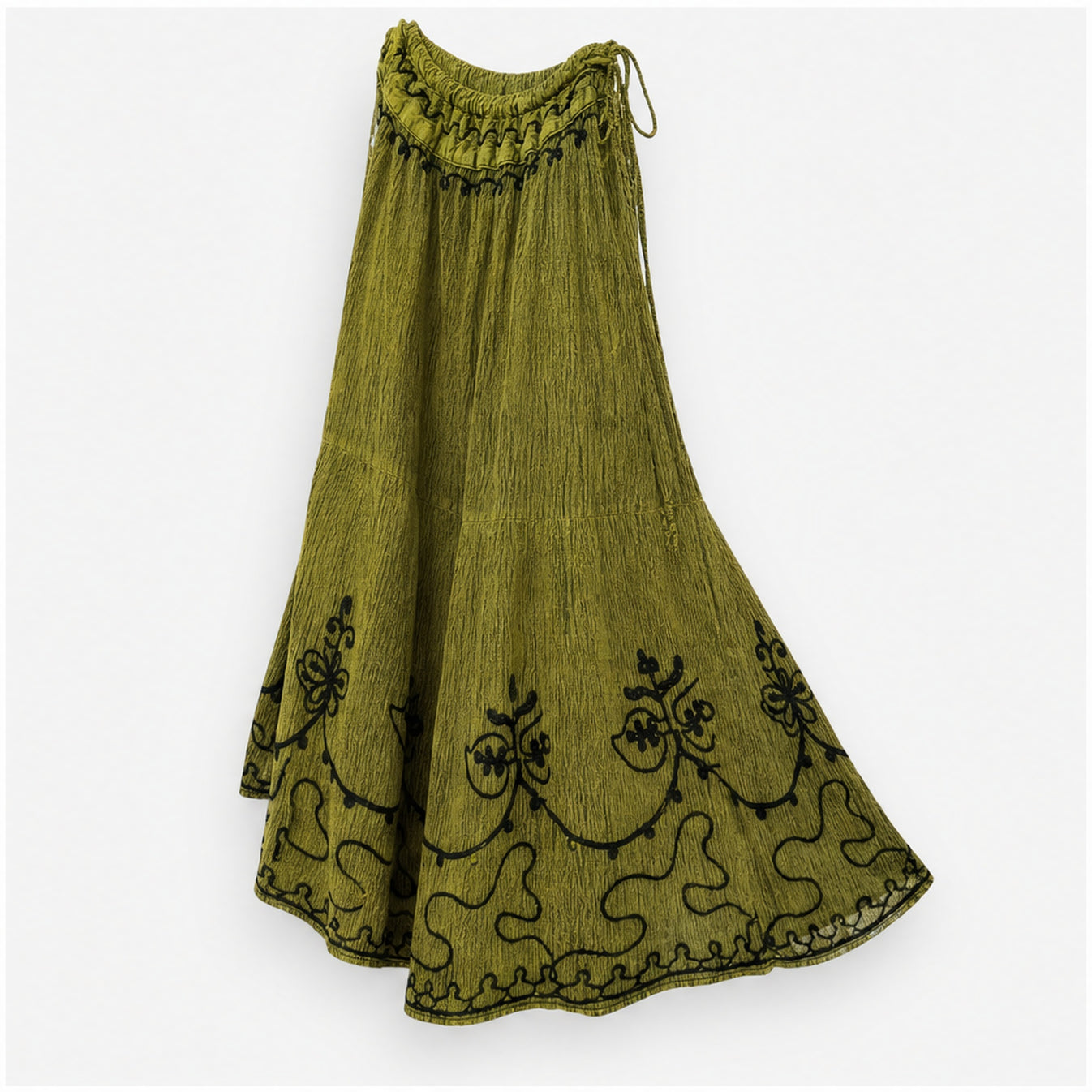 HS Rok Handmade in India - Meerdere Kleuren - Olijfgroen - zijaanzicht