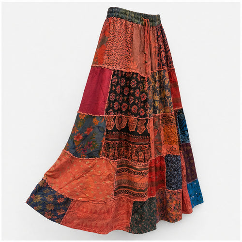 HS Rok Patchwork - Handmade in India - Rood/Oranje Patchwork - zijaanzicht