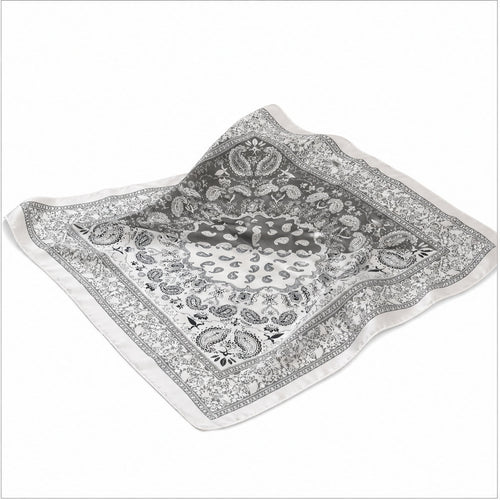 HS 70x70 Satijnen Look Sjaal Barok/Paisley - Meerdere Prints - Grijs Paisley - zijaanzicht