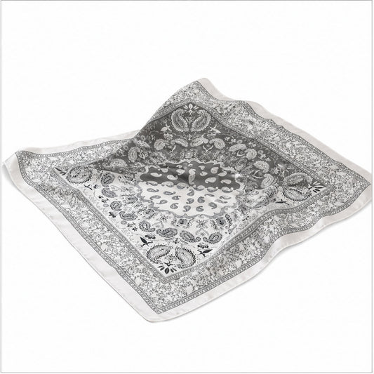 HS 70x70 Satijnen Look Sjaal Barok/Paisley - Meerdere Prints - Grijs Paisley - zijaanzicht