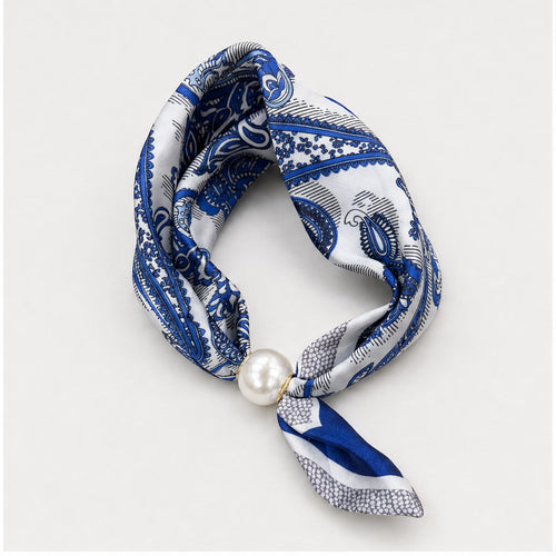 HS Parelsjaal Satijnprint - Meerdere Prints - Blauw Paisley - zijaanzicht