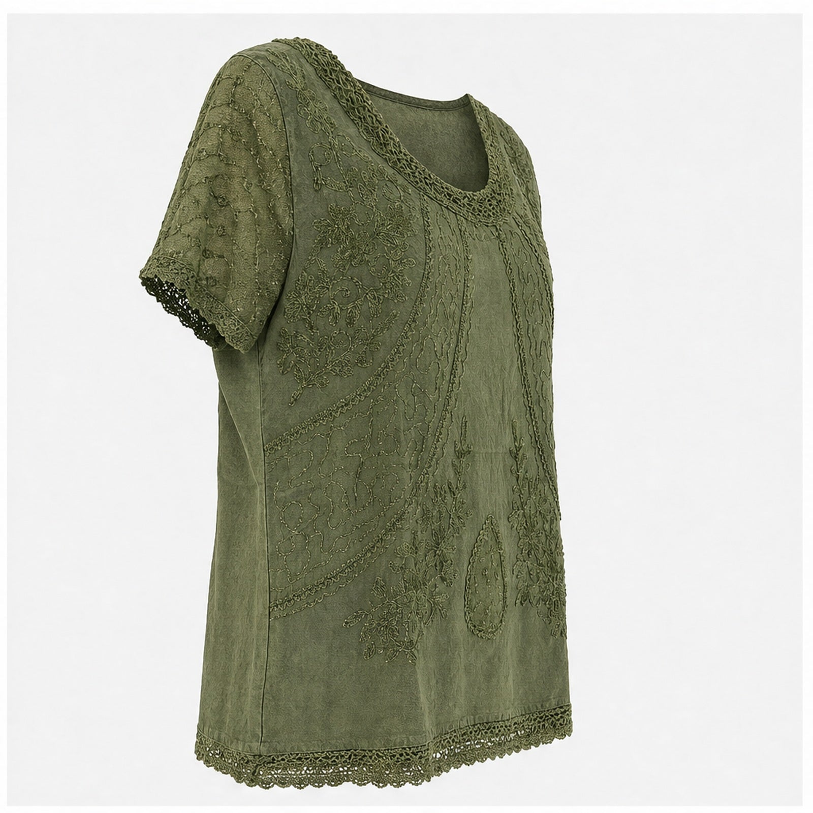 HS Shirt - Meerdere Kleuren - Olijfgroen Borduursel - zijaanzicht