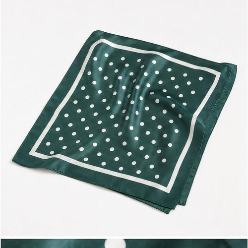 HS 70x70 Satijnen Look Sjaal Stippenprint - Meerdere Kleuren - Groen Witte Stippen - zijaanzicht