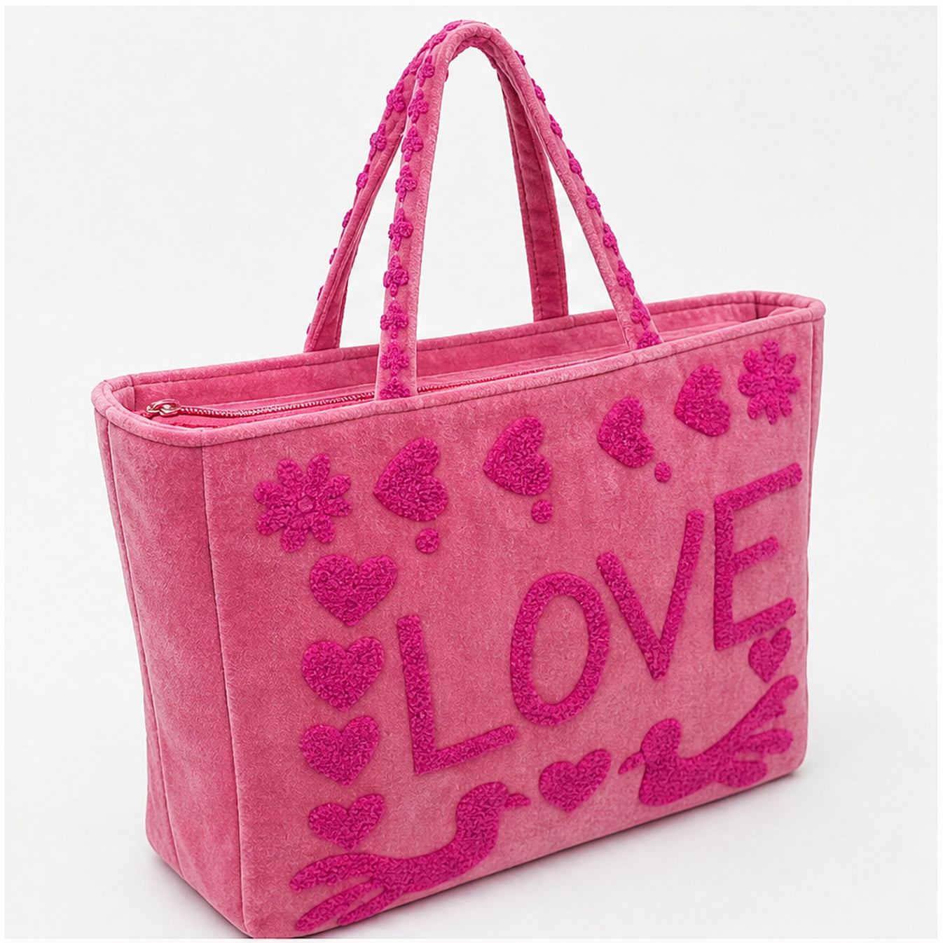 HS Velvet Tas Love Peace Fuchsia - zijaanzicht met ritssluiting