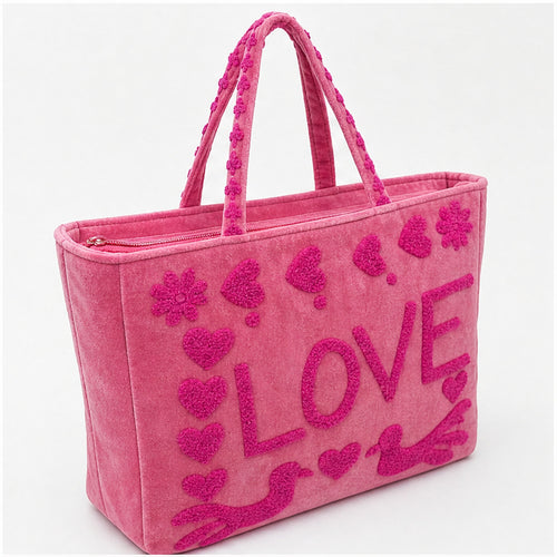 HS Velvet Tas Love Peace Fuchsia - zijaanzicht met ritssluiting