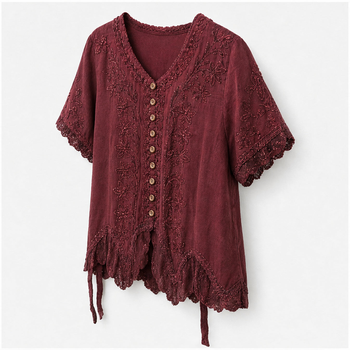 HS Top - Meerdere Kleuren - Bordeaux Borduursel - zijaanzicht