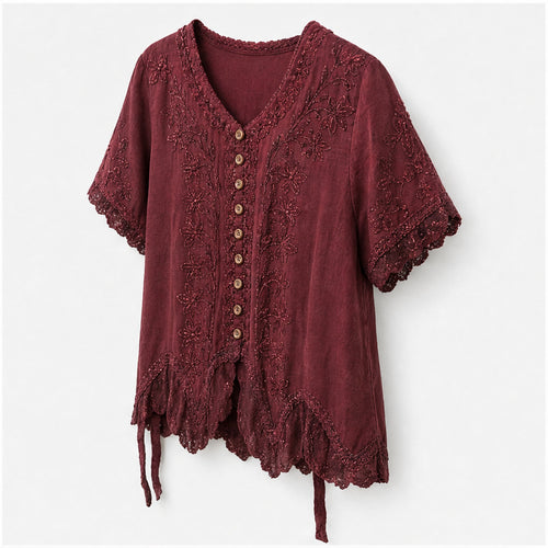 HS Top - Meerdere Kleuren - Bordeaux Borduursel - zijaanzicht
