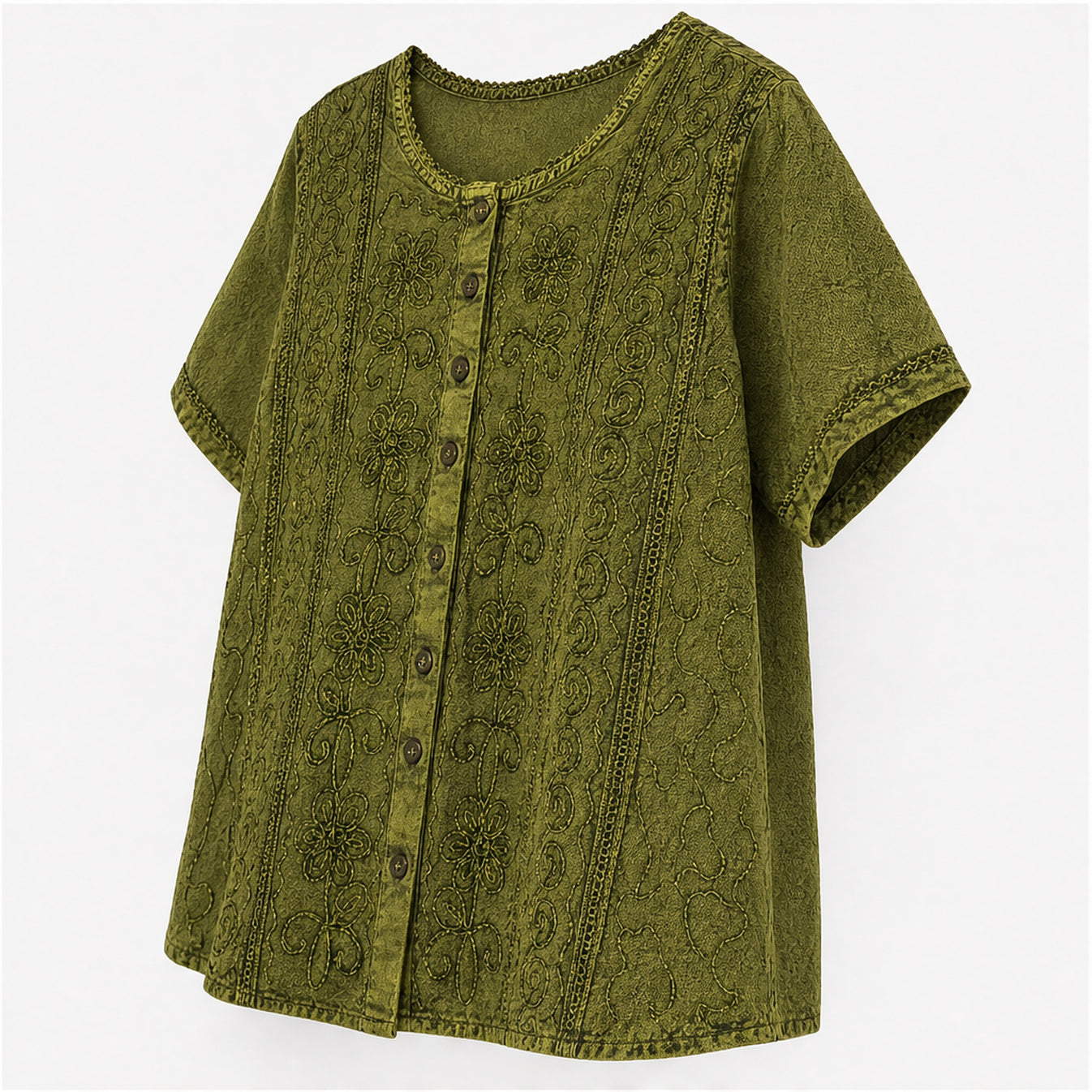 HS Top Handmade India - Meerdere Kleuren - Olijfgroen - zijaanzicht