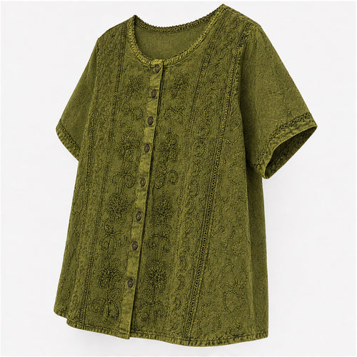 HS Top Handmade India - Meerdere Kleuren - Olijfgroen - zijaanzicht