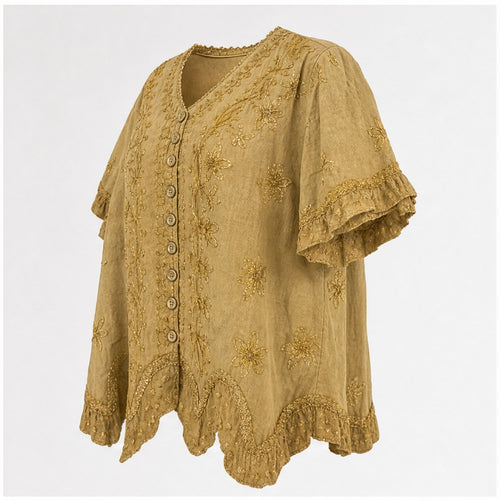 HS Top - Meerdere Kleuren - Camel Borduursel - zijaanzicht