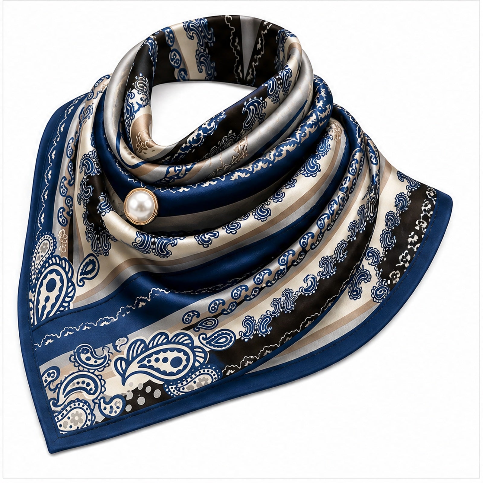 HS Parelsjaal Groot - Blauw Paisley Randprint - zijaanzicht