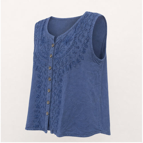 HS Mouwloos Shirt - Meerdere Kleuren - Denimblauw Borduursel - zijaanzicht