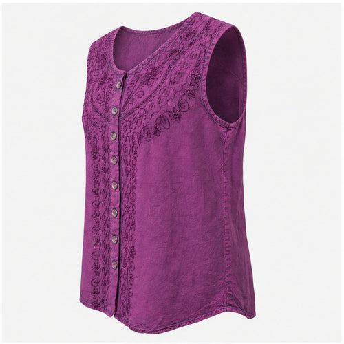 HS Mouwloos Shirt - Meerdere Kleuren - Magenta Borduursel - zijaanzicht