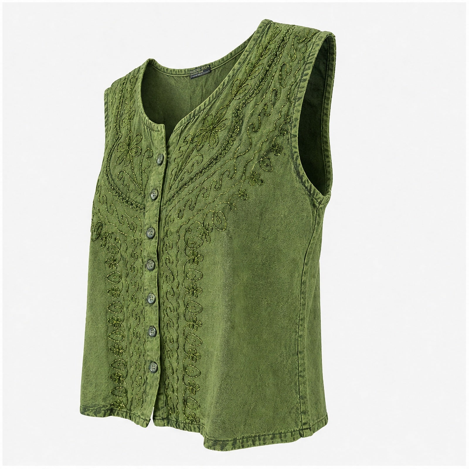 HS Mouwloos Shirt - Meerdere Kleuren - Olijfgroen Borduursel - zijaanzicht