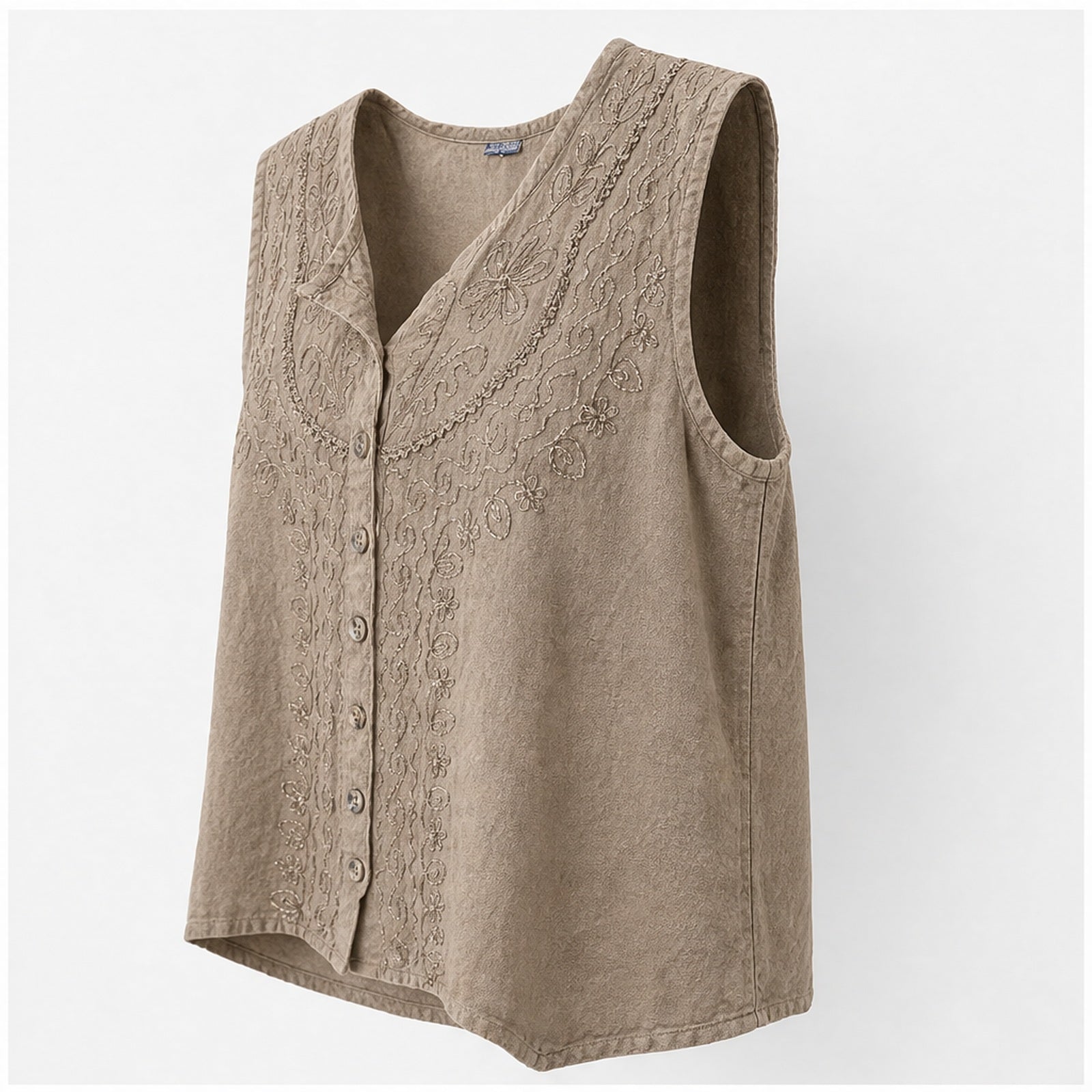 HS Mouwloos Shirt - Meerdere Kleuren - Taupe Borduursel - zijaanzicht