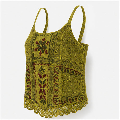 HS Elastische Top Handmade in India - Meerdere Kleuren - Olijfgroen - zijaanzicht