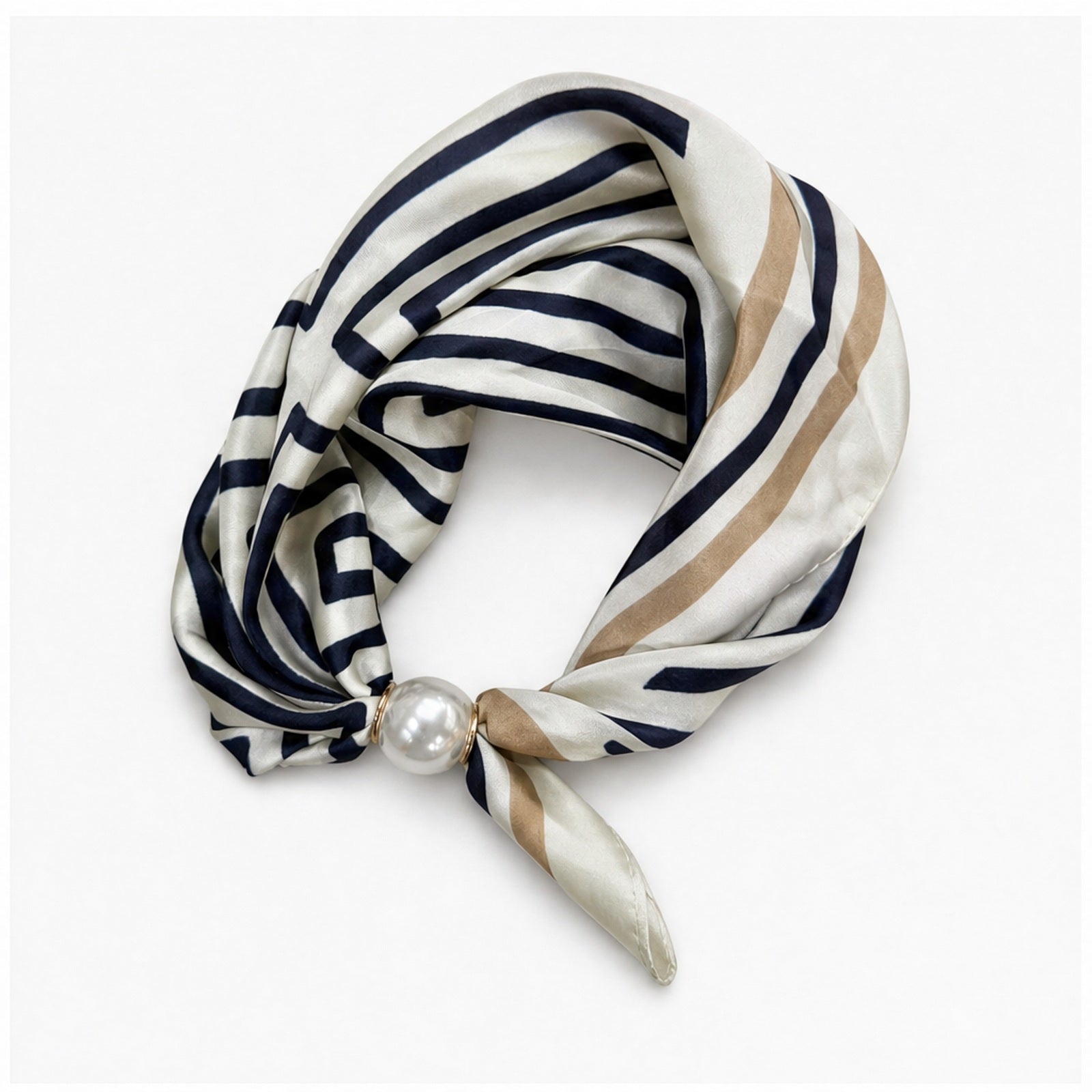 HS Parelsjaal - Meerdere Prints - Navy Beige Strepen - zijaanzicht