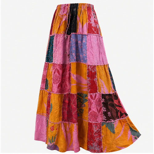 HS Rok Patchwork - Handmade in India - Roze/Oranje Patchwork - zijaanzicht
