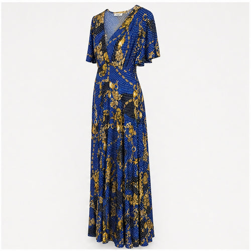 Jimi Fei Paris Royal Blue Gouden Kettingprint - zijaanzicht