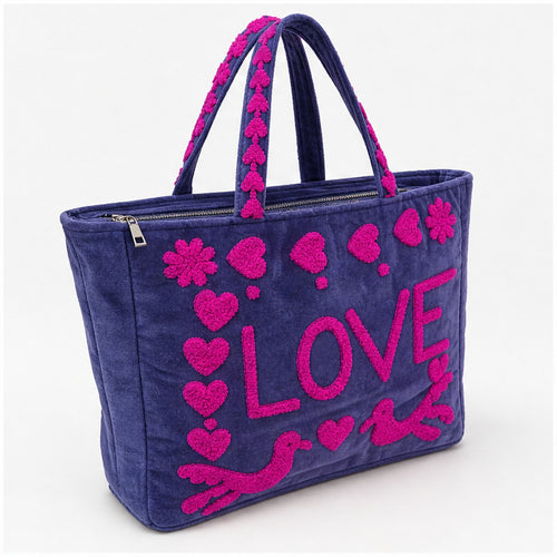HS Velvet Tas Love Peace Paars/Blauw - zijaanzicht met ritssluiting