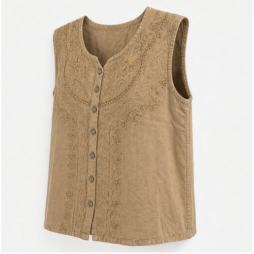 HS Mouwloos Shirt - Meerdere Kleuren - Camel Borduursel - zijaanzicht