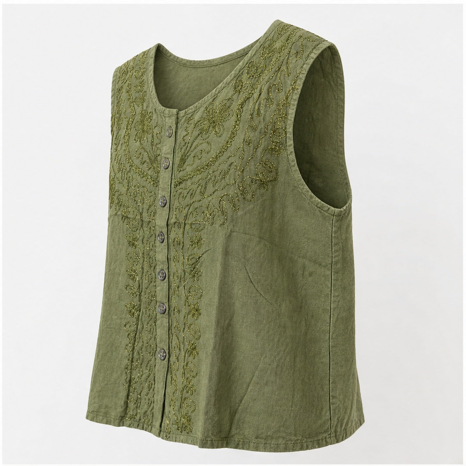 HS Mouwloos Shirt - Meerdere Kleuren - Lichtgroen Borduursel - zijaanzicht