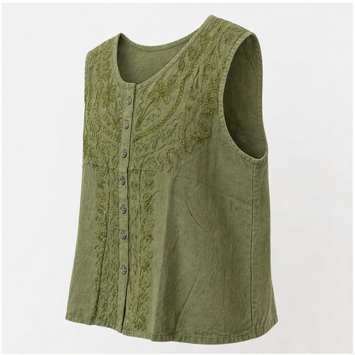 HS Mouwloos Shirt - Meerdere Kleuren - Lichtgroen Borduursel - zijaanzicht