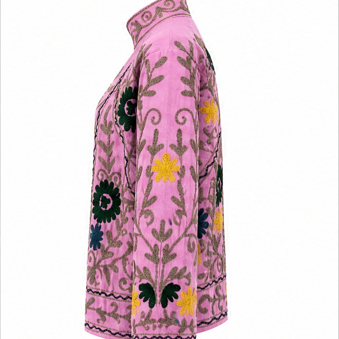 HS Luchtige Katoenen Damesjas Roze Bloemenprint - One Size - linker zijaanzicht