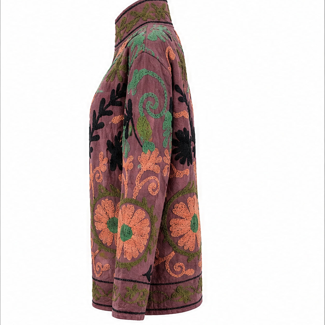 HS Luchtige Katoenen Damesjas Bruinroze Paisley Print - One Size - linker zijaanzicht