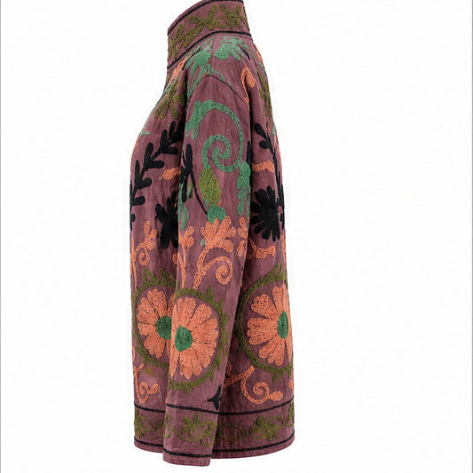 HS Luchtige Katoenen Damesjas Bruinroze Paisley Print - One Size - linker zijaanzicht