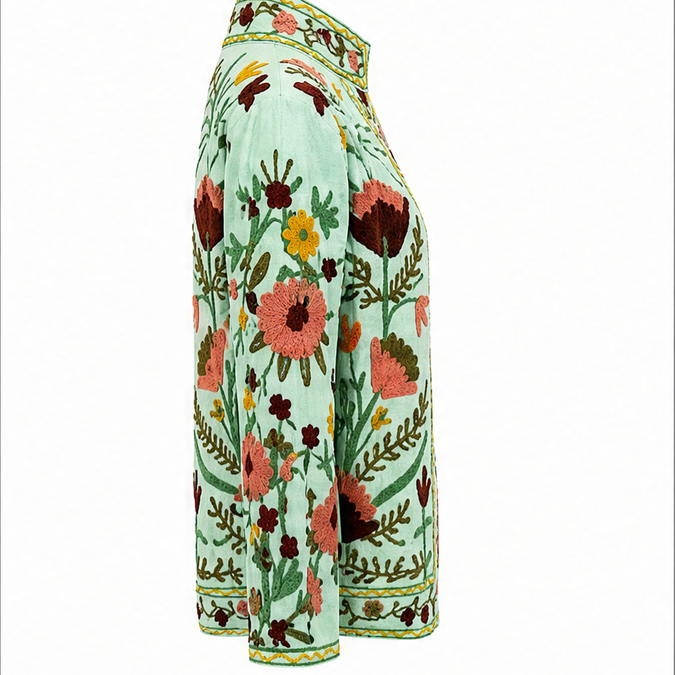 HS Luchtige Katoenen Damesjas Mintgroen Bloemenprint - One Size - linker zijaanzicht