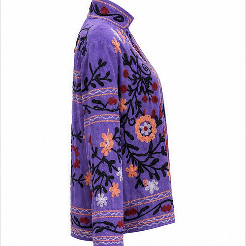 HS Luchtige Katoenen Damesjas Ornament Print - Paars Bohemian Print - linker zijaanzicht