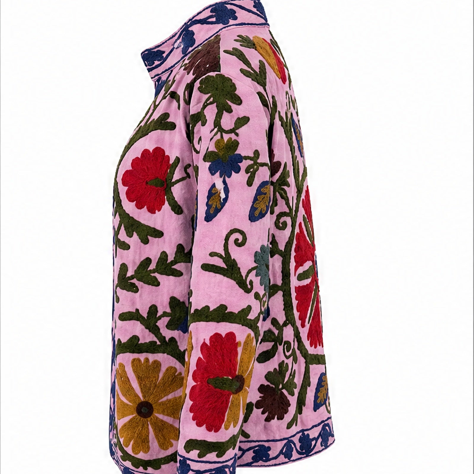 HS Luchtige Katoenen Damesjas Folklore Print - Roze Bohemian Print - linker zijaanzicht