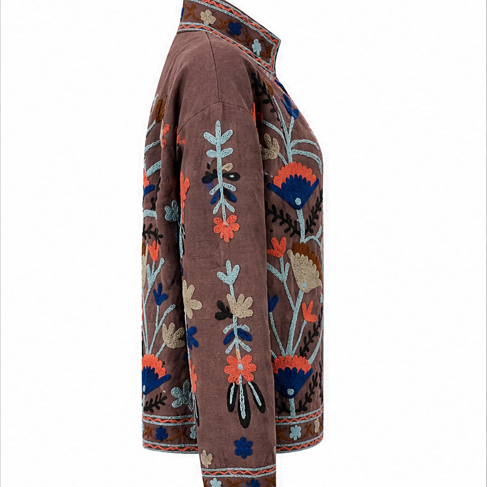 HS Luchtige Katoenen Damesjas Border Print - Bruin Bohemian Print - linker zijaanzicht