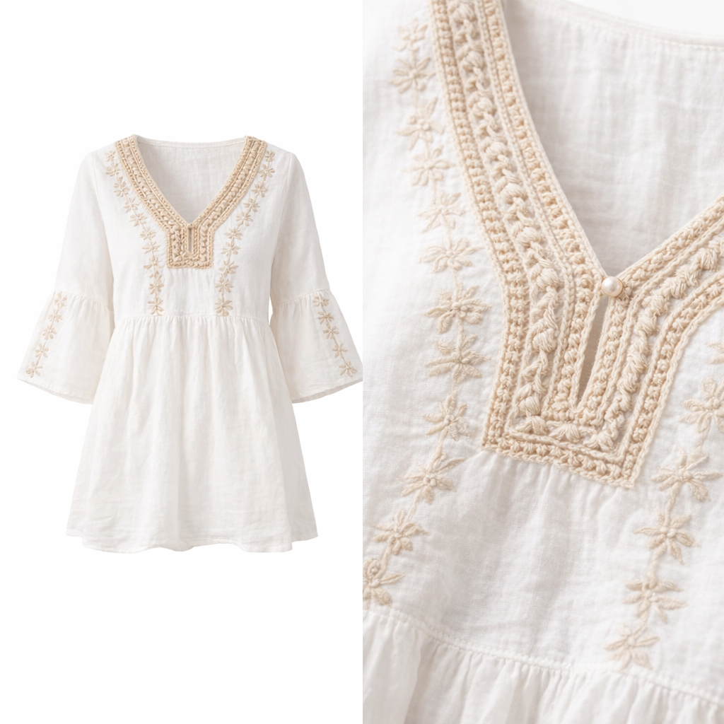 HS Zomertop - Free Size - comfortabele pasvorm - 2 kleuren - DETAIL