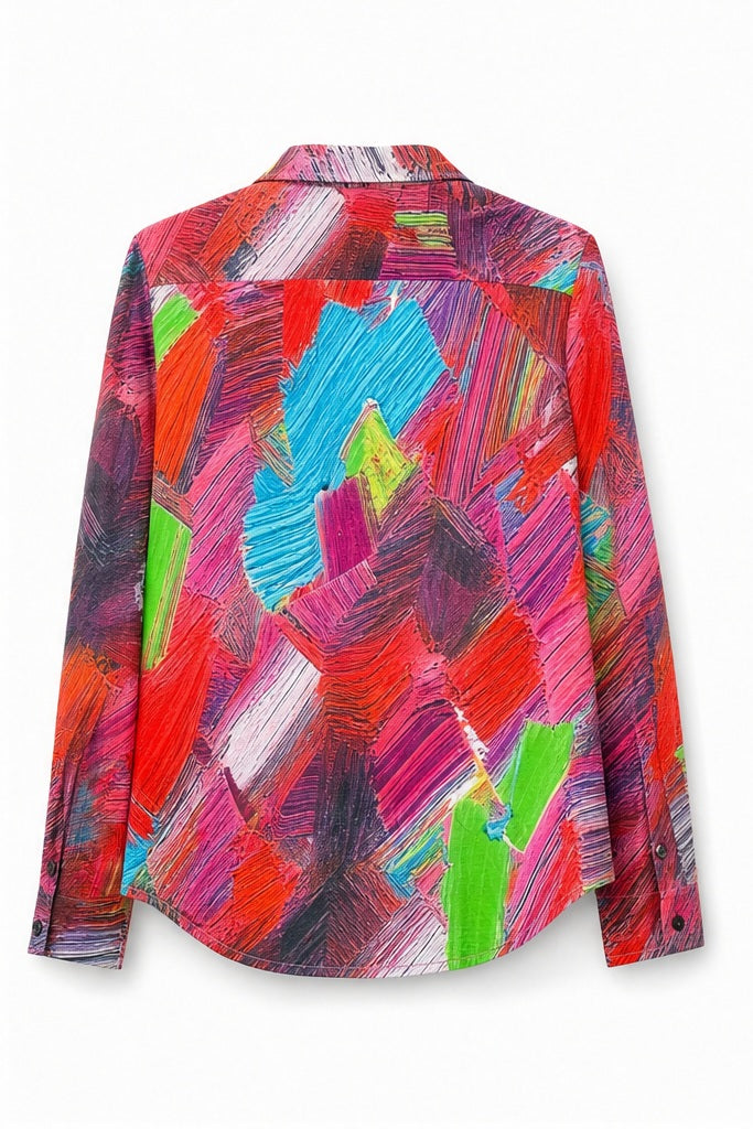 Vegas blouse multicolor/roze/rood/turquoise/groen - Achteraanzicht ghost mannequin