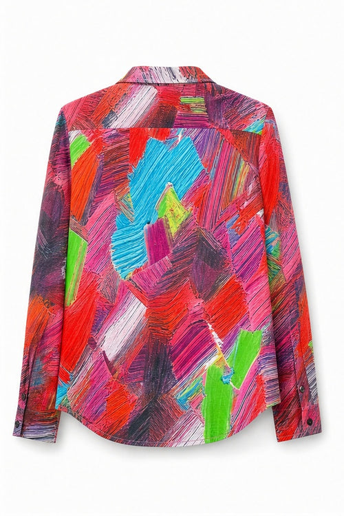 Vegas blouse multicolor/roze/rood/turquoise/groen - Achteraanzicht ghost mannequin